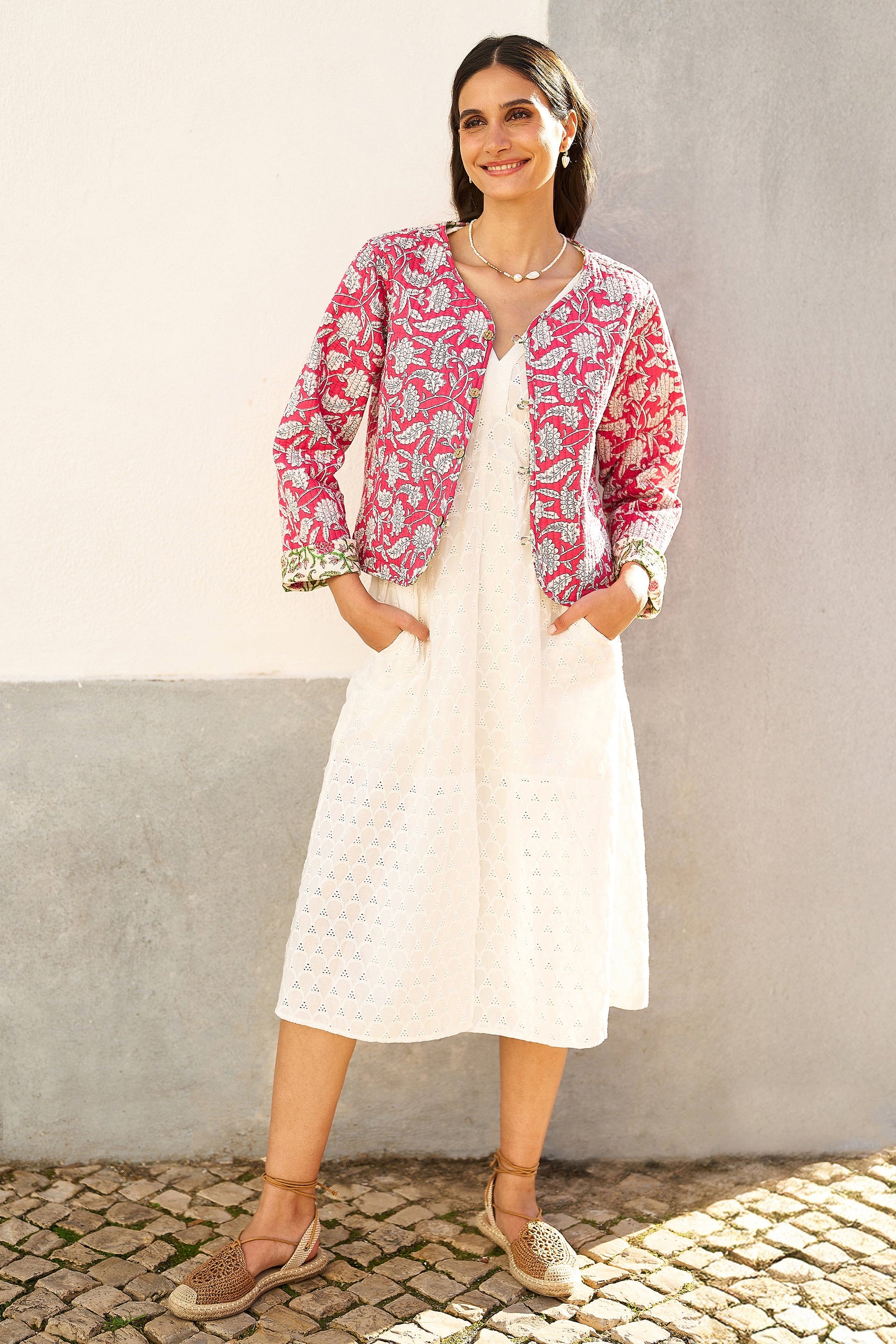 Pink Floral Reversible Cotton Quilted Jacket