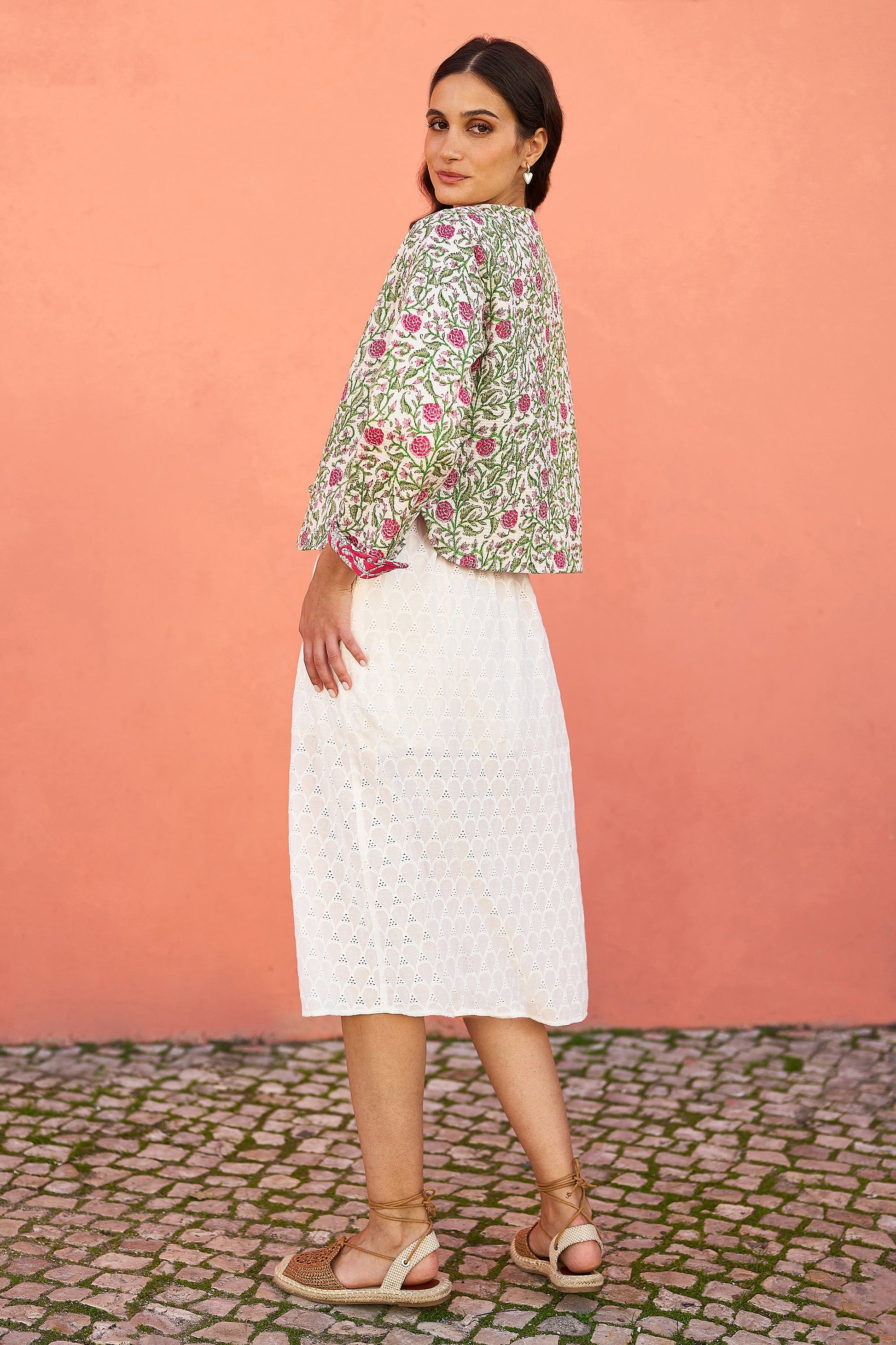 Pink Floral Reversible Cotton Quilted Jacket