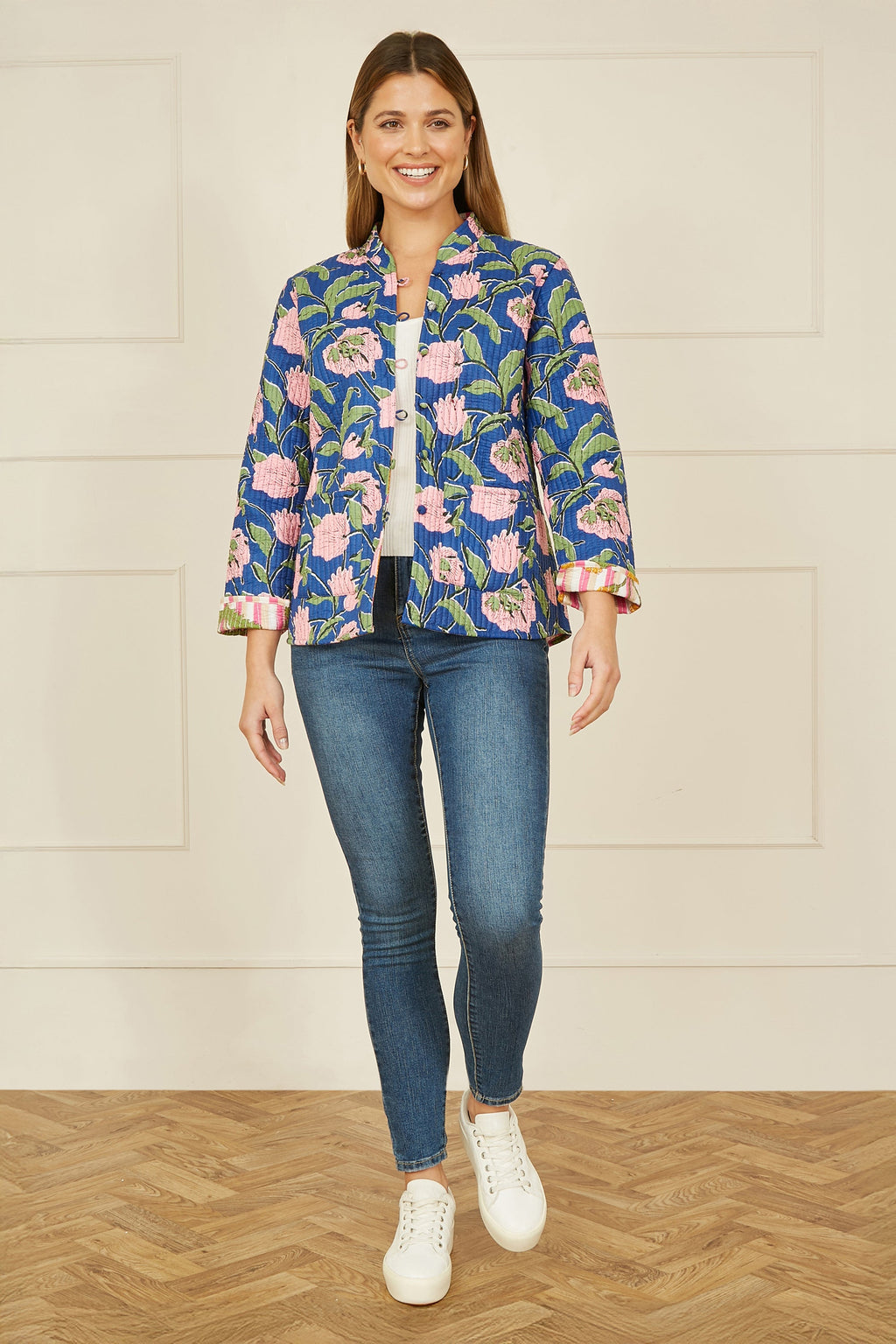 Pink Floral Reversible Cotton Quilted Jacket