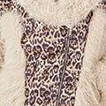 Yumi Cream Fur Biker Jacket With Leopard Print