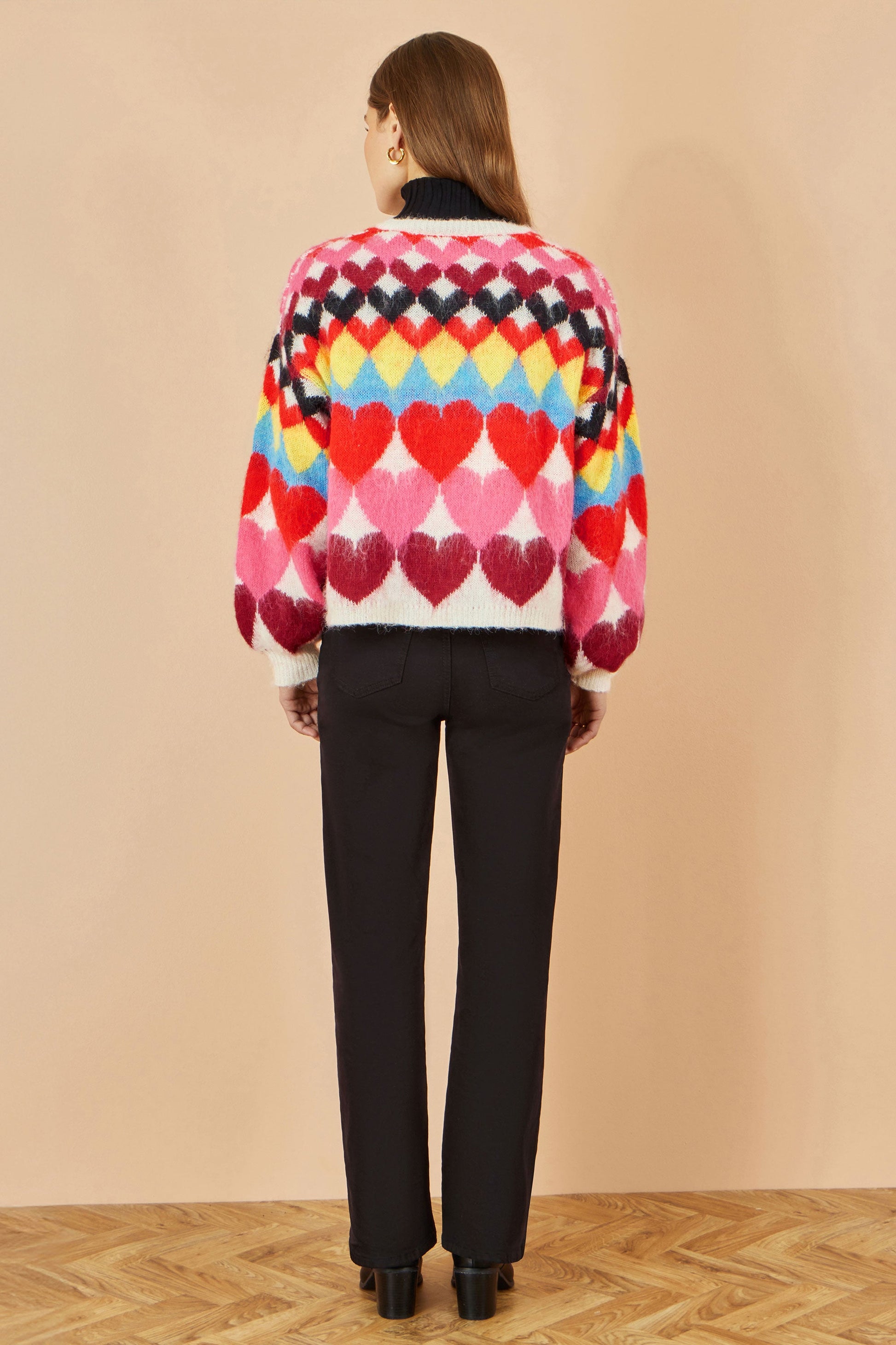 Multicolour Tie Front Heart Intarsia Cardigan