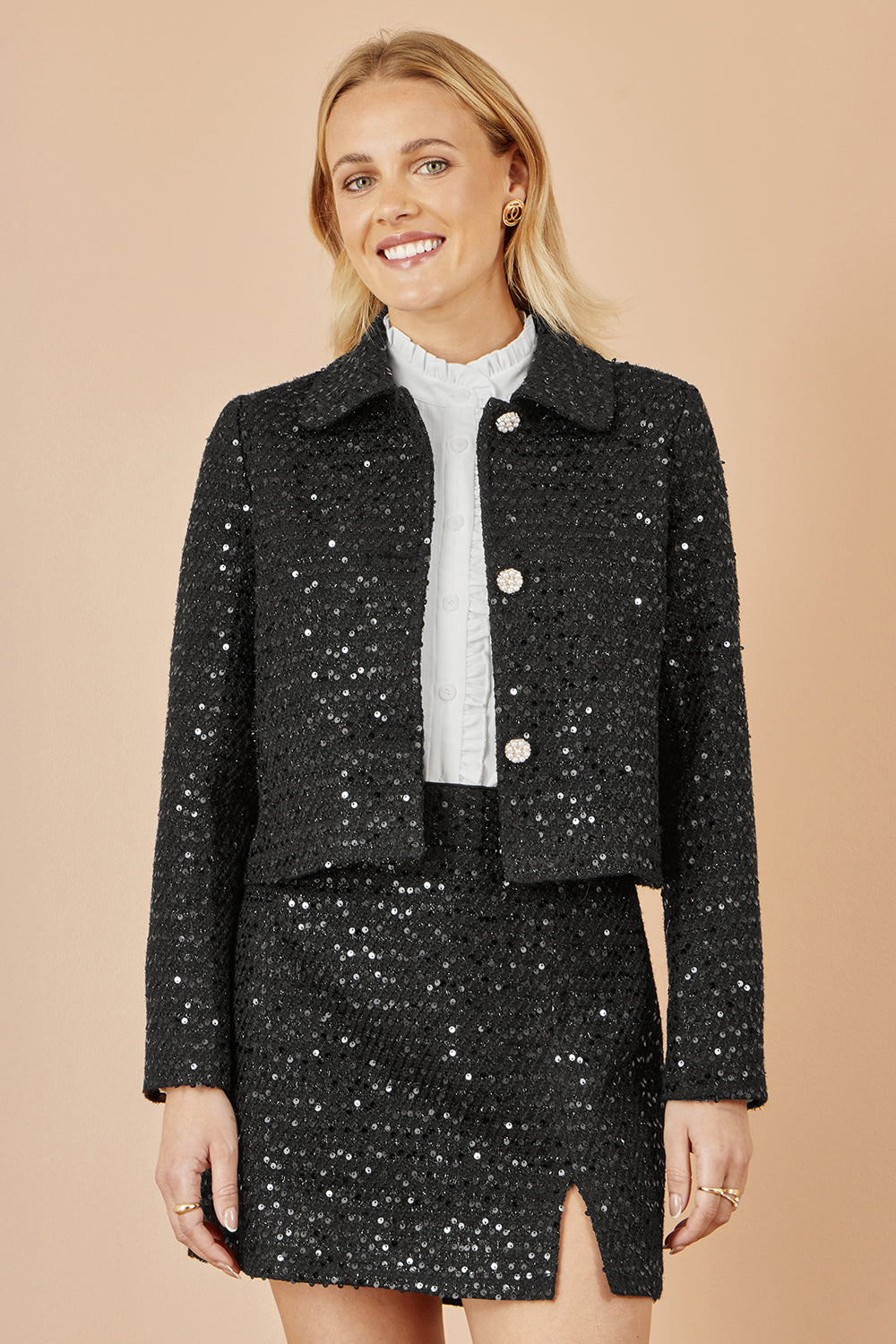 Yumi Black Boucle Sequin Mini Skirt