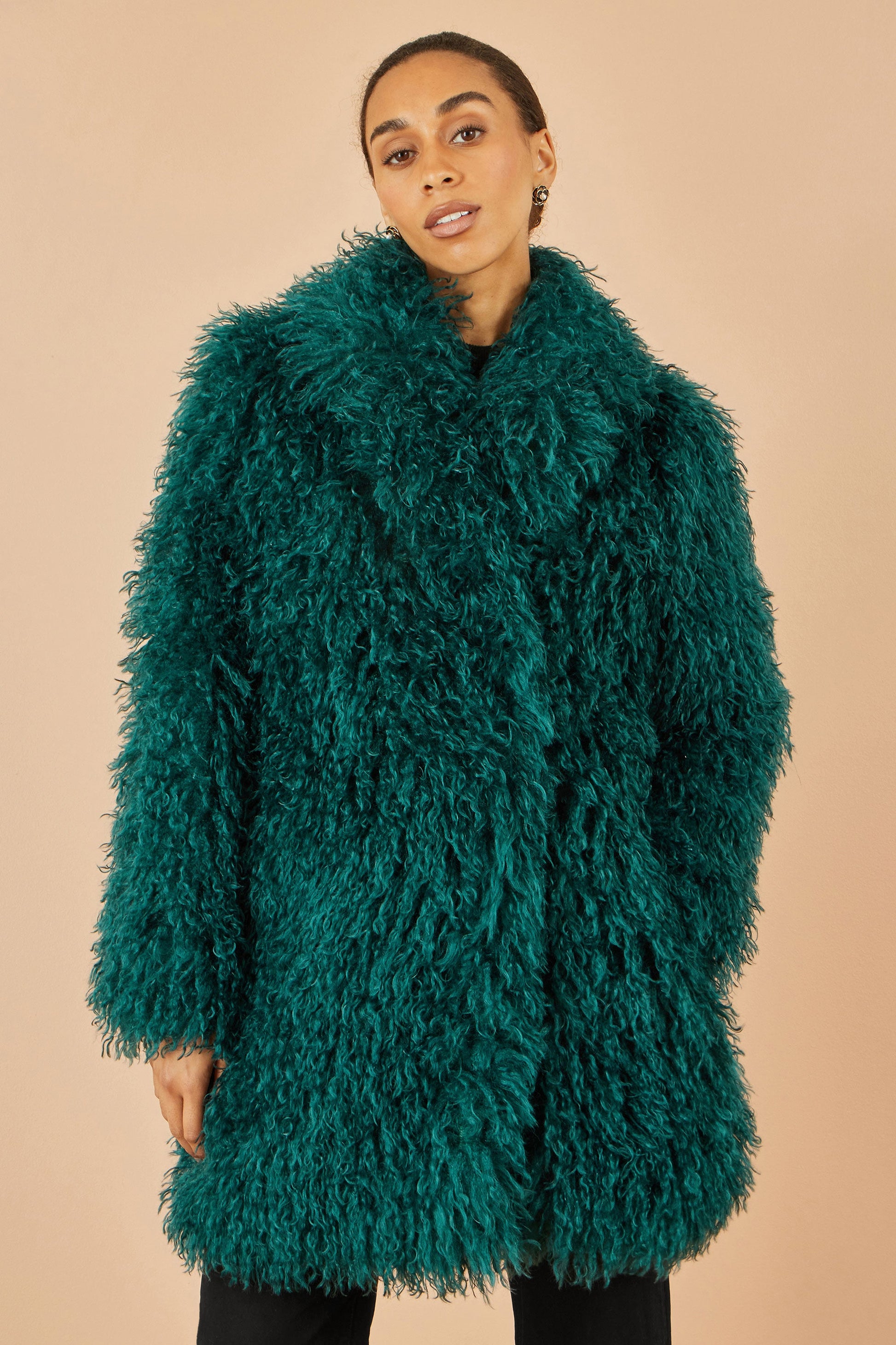 Teal Luxe Long Hair Fur Coat
