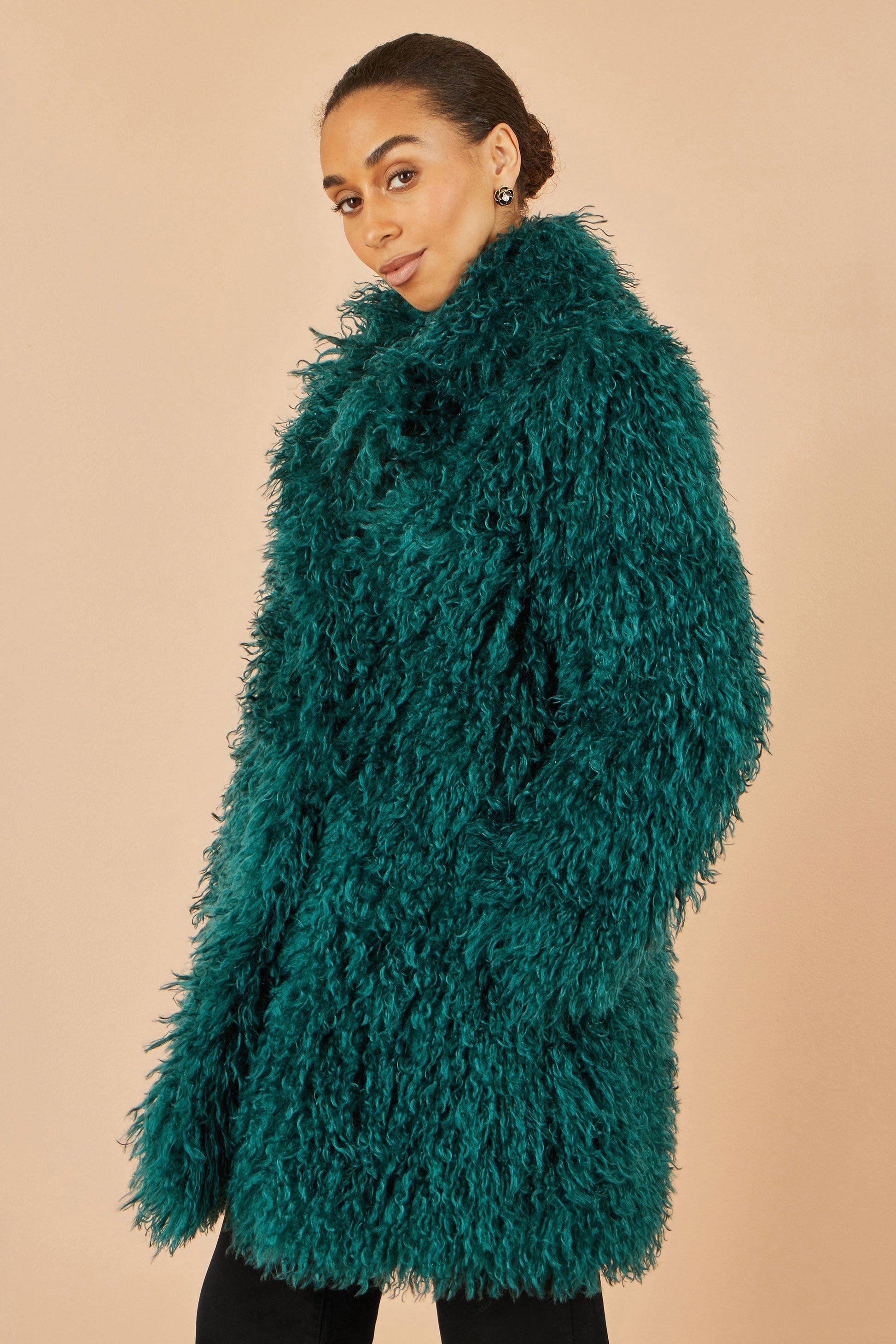 Teal Luxe Long Hair Fur Coat