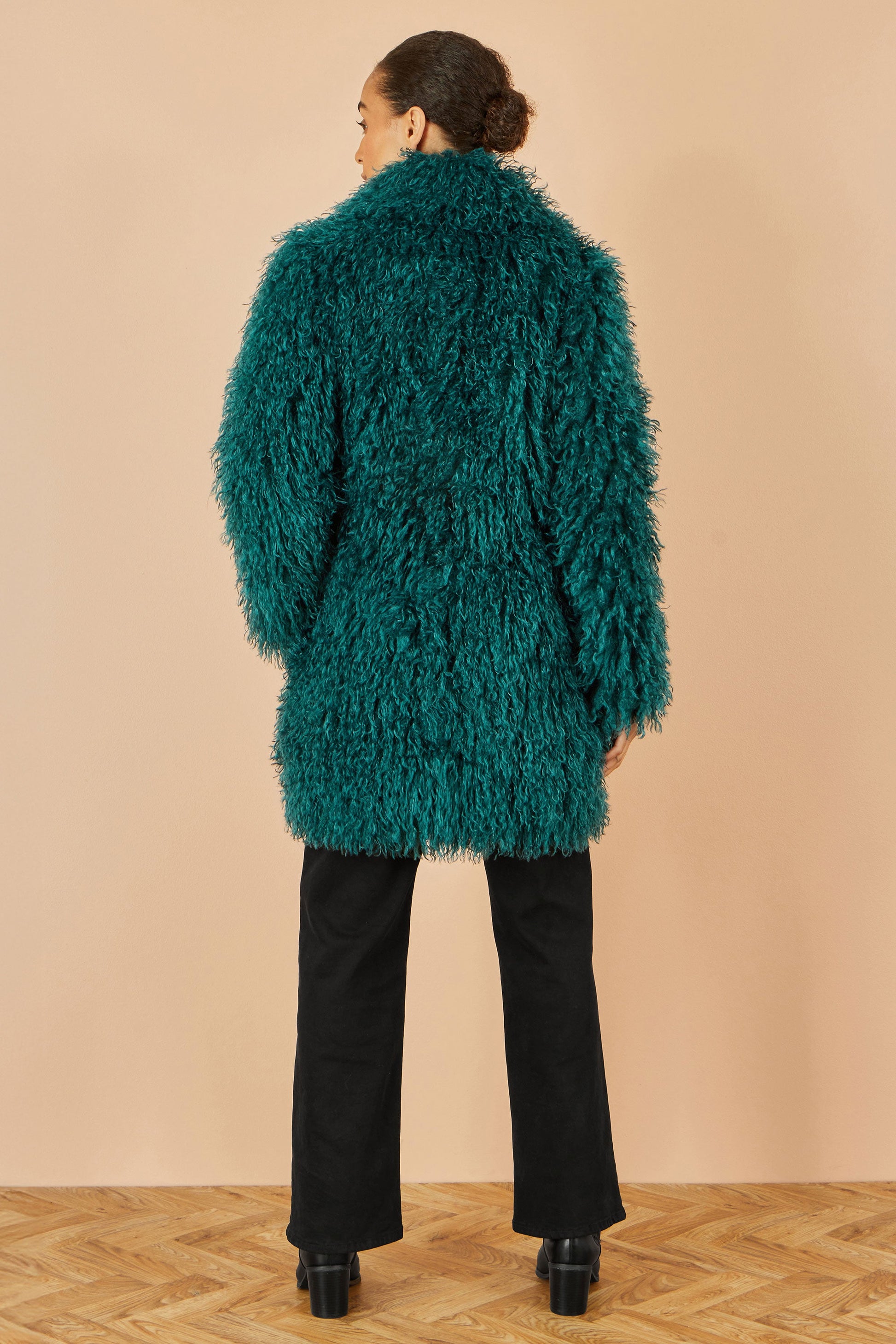 Teal Luxe Long Hair Fur Coat