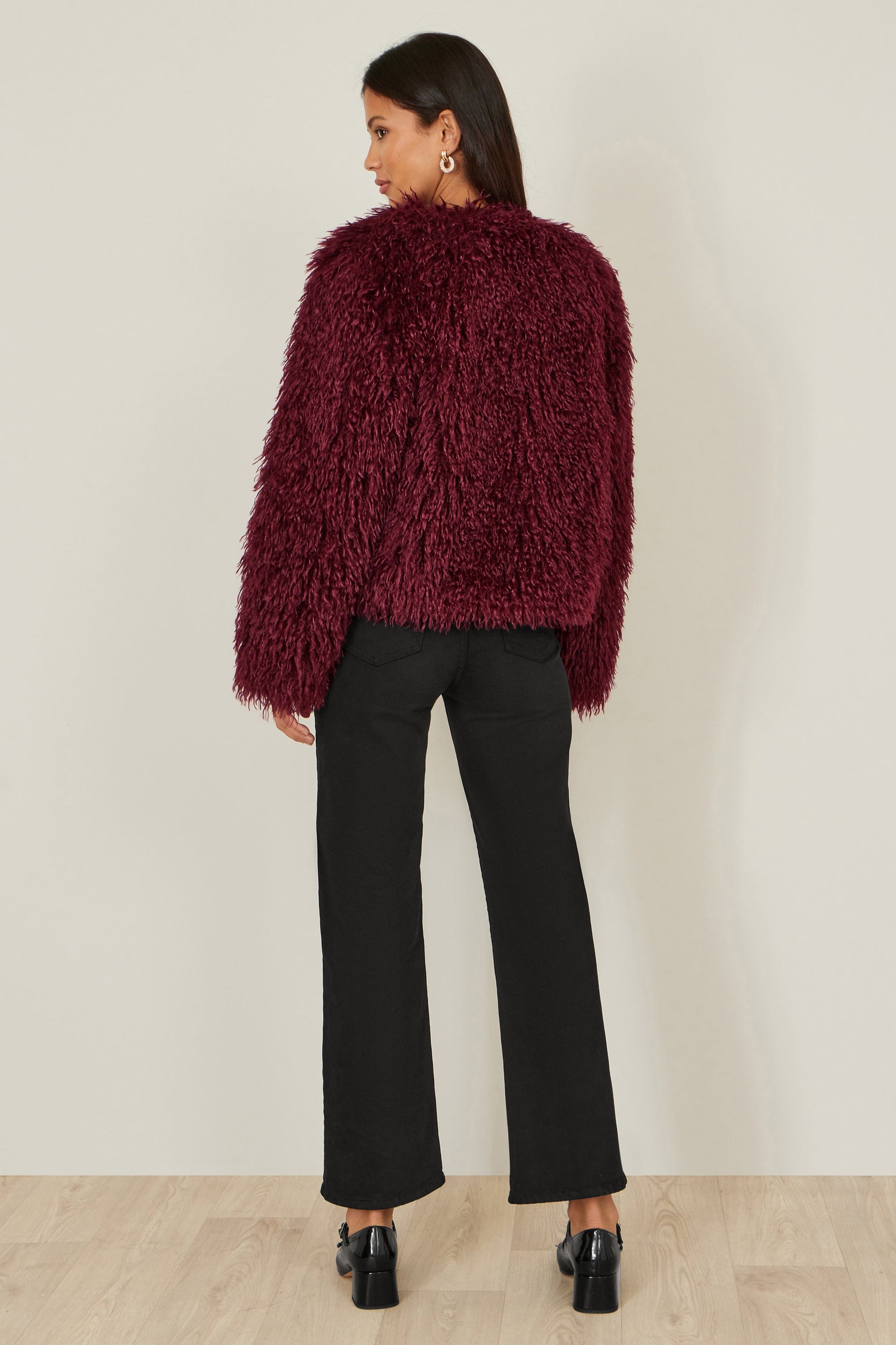Burgundy Luxe Fluffy Faux Fur Coat