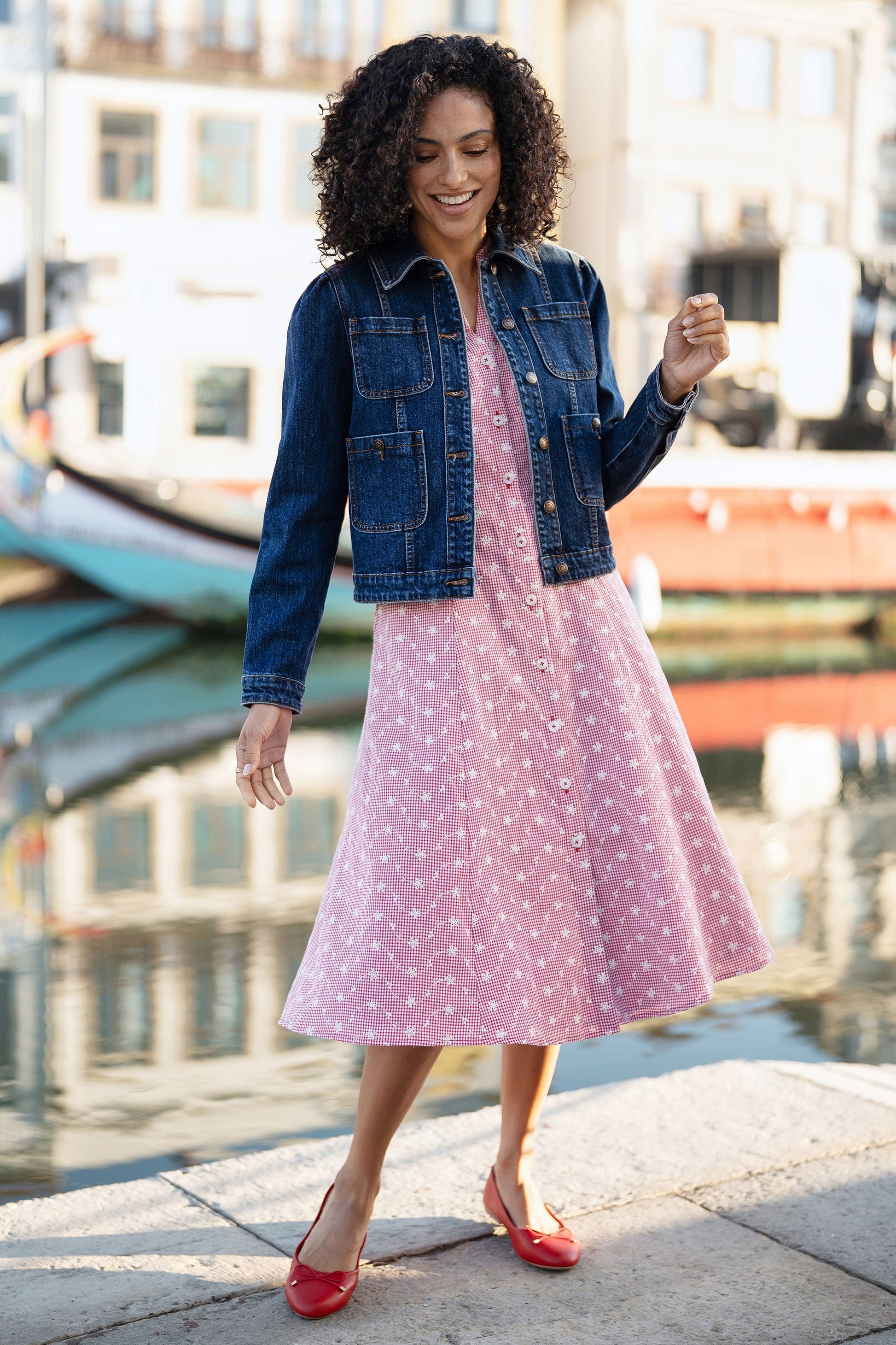 Yumi Blue Stretch Denim Jacket With Pocket Detail