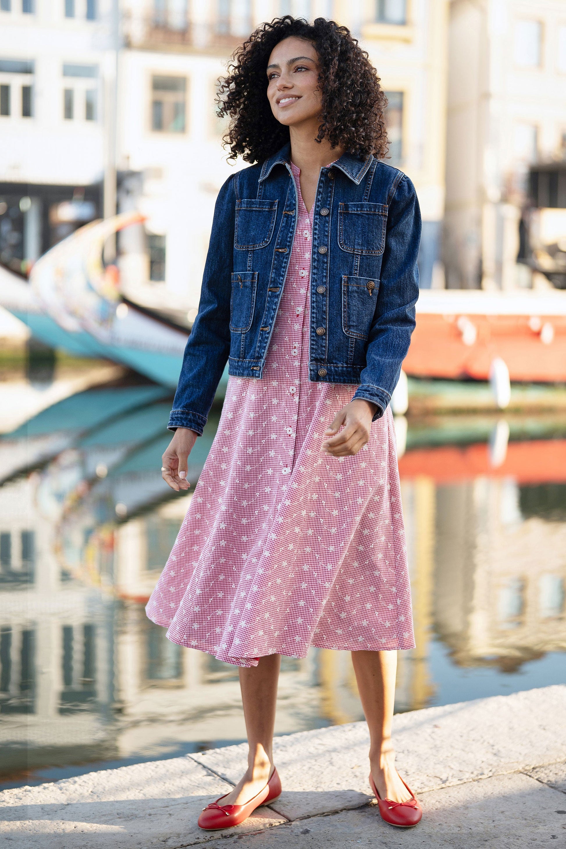 Yumi Blue Stretch Denim Jacket With Pocket Detail