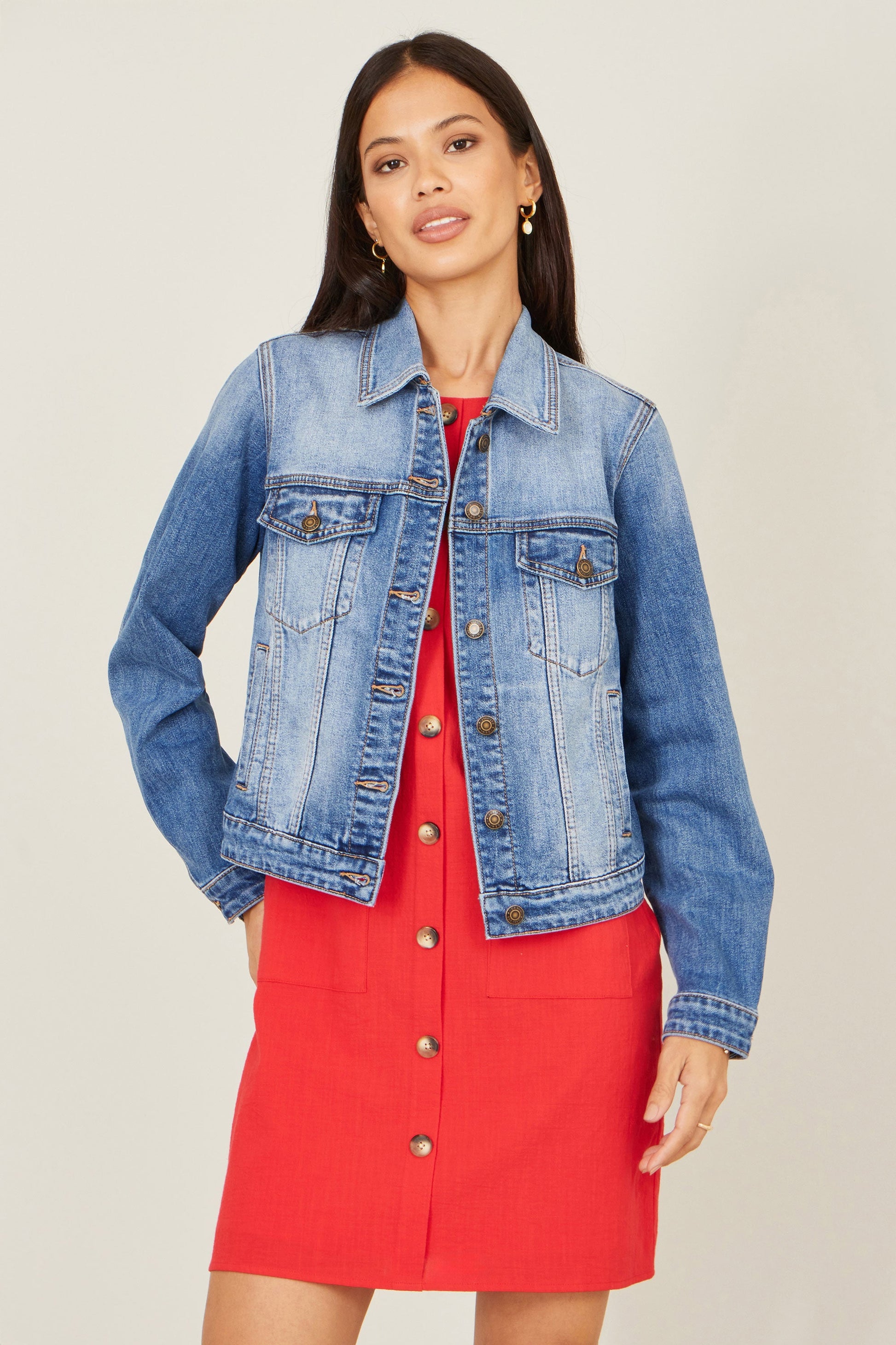 Yumi Blue Stretch Washed Denim Jacket