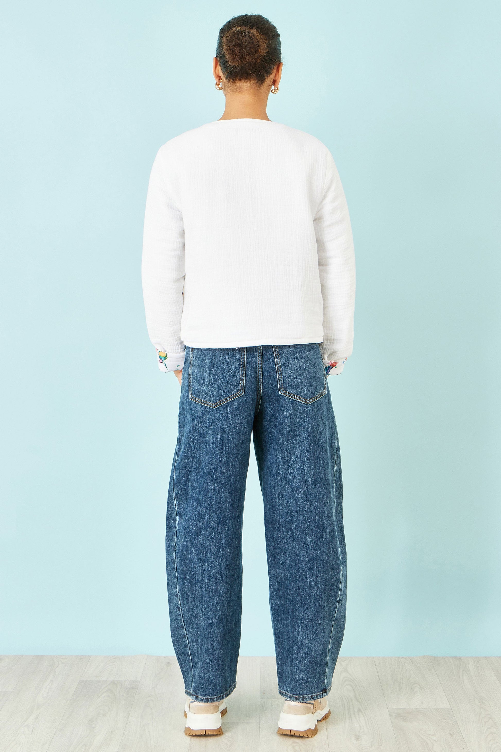 Yumi White Floral Embroidery Reversible Cotton Jacket