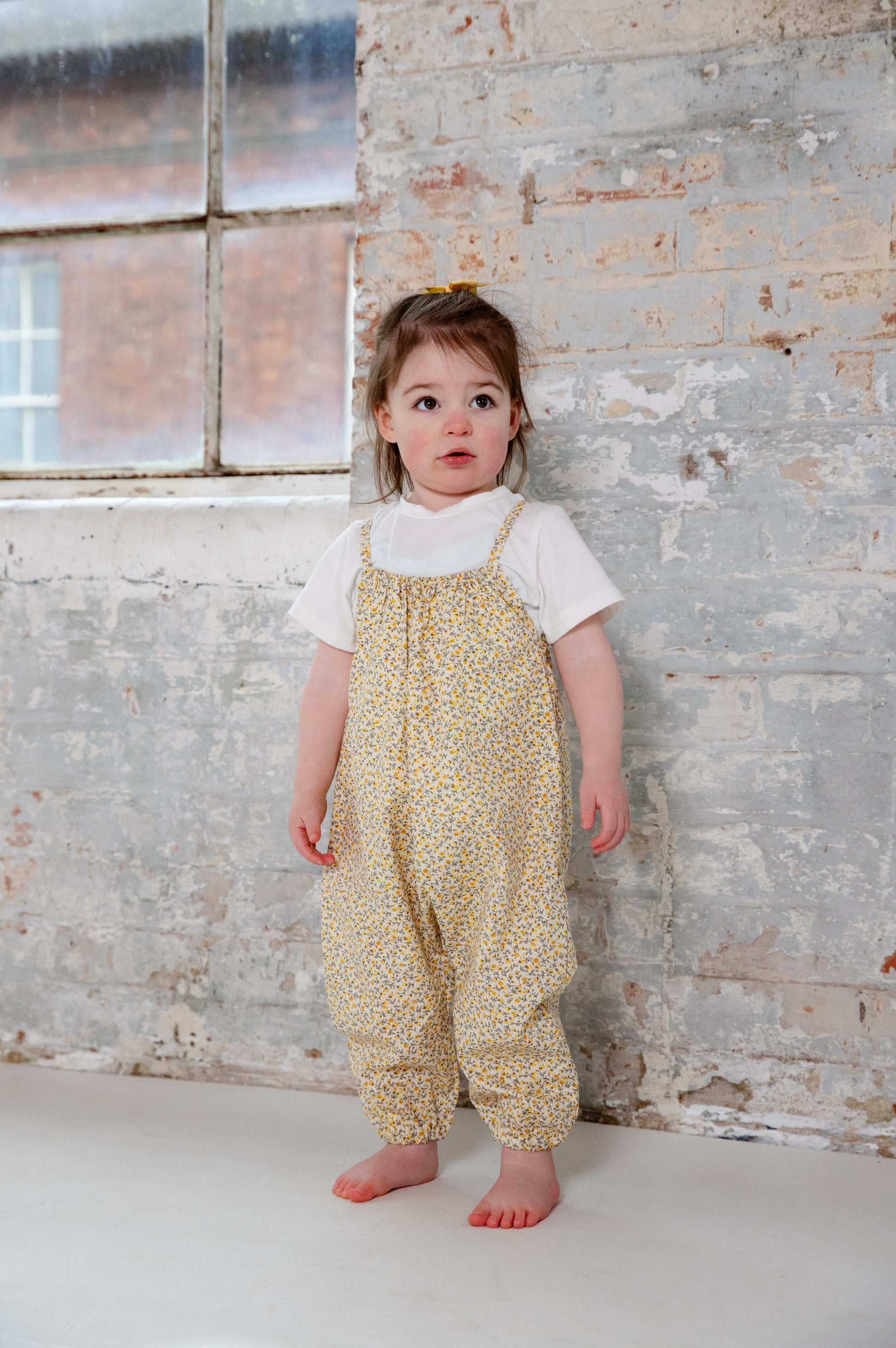 Yellow Floral Cotton Romper for Kids