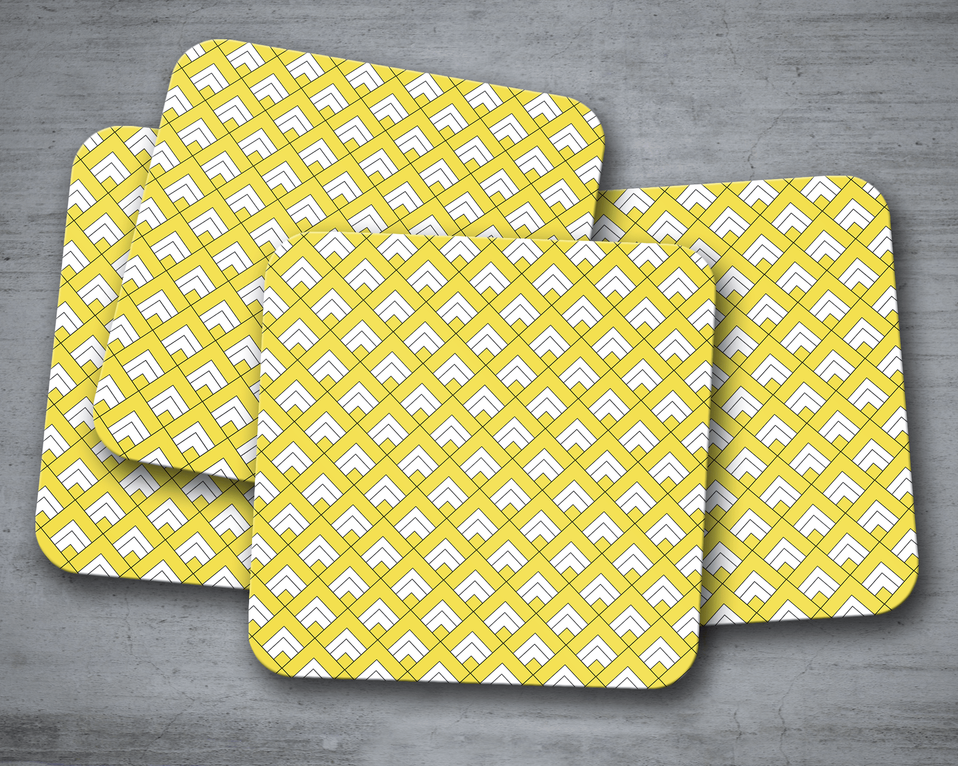 Yellow and White Geometric Tiles Coasters Set of 4