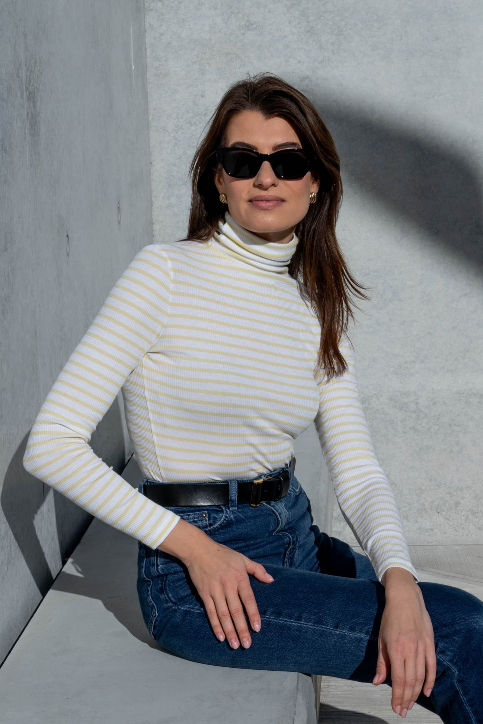 Striped Cotton Roll Neck Long Sleeve