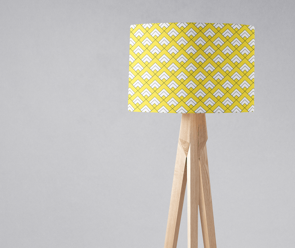 Yellow and White Geometric Tiles Lampshade for Table or Ceiling