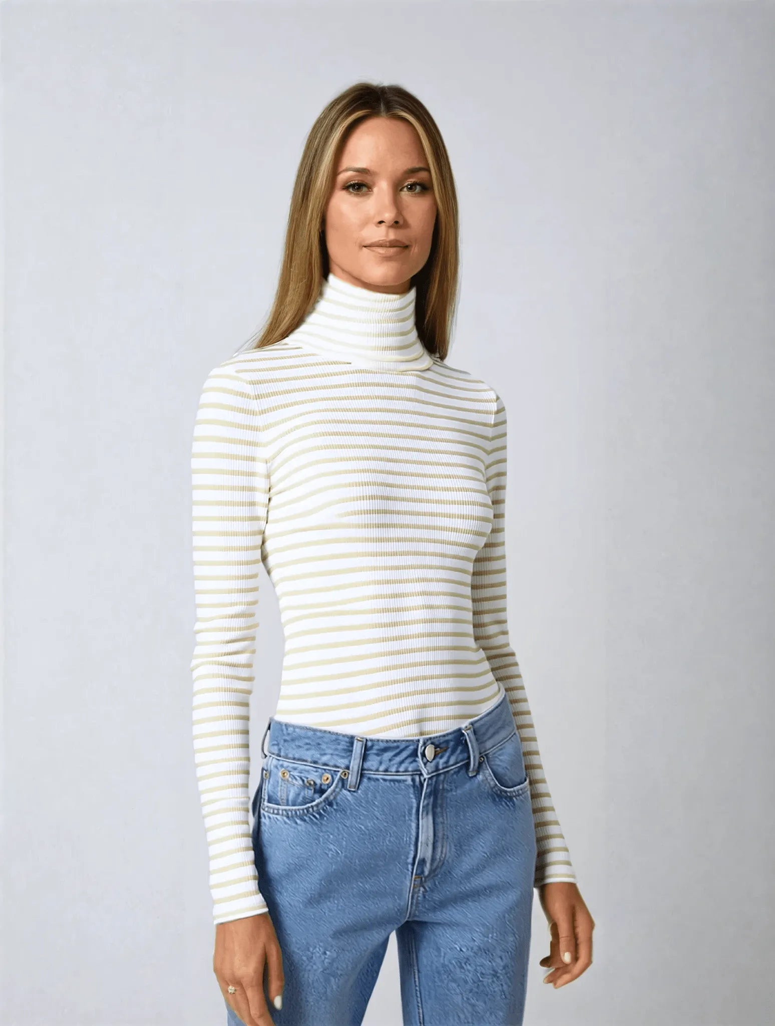 Striped Cotton Roll Neck Long Sleeve