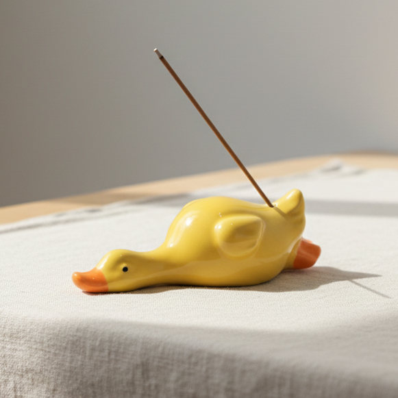 A Ceramic Lazy Duck Incense Holder