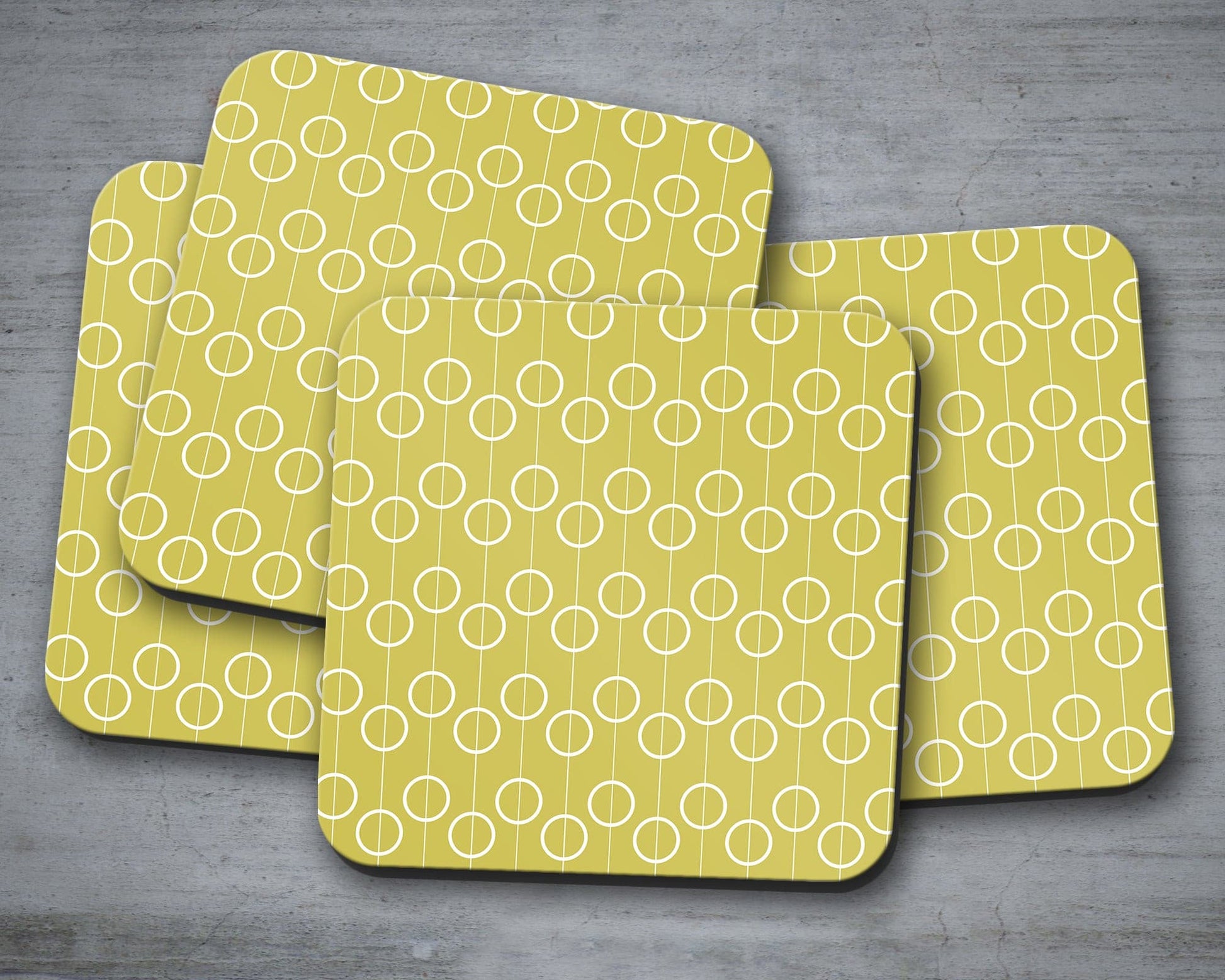 Yellow Retro Geometric Circles Placemats, Set of 4 or Set of 6