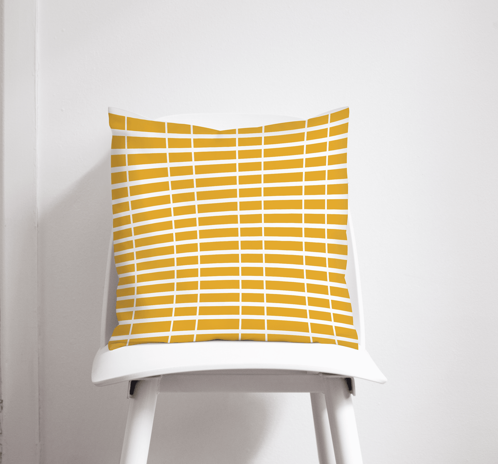 Yellow Cushion with White Striped Geometric Design