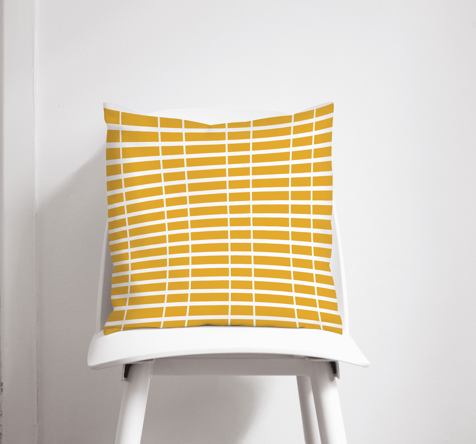 Yellow Cushion with White Striped Geometric Design
