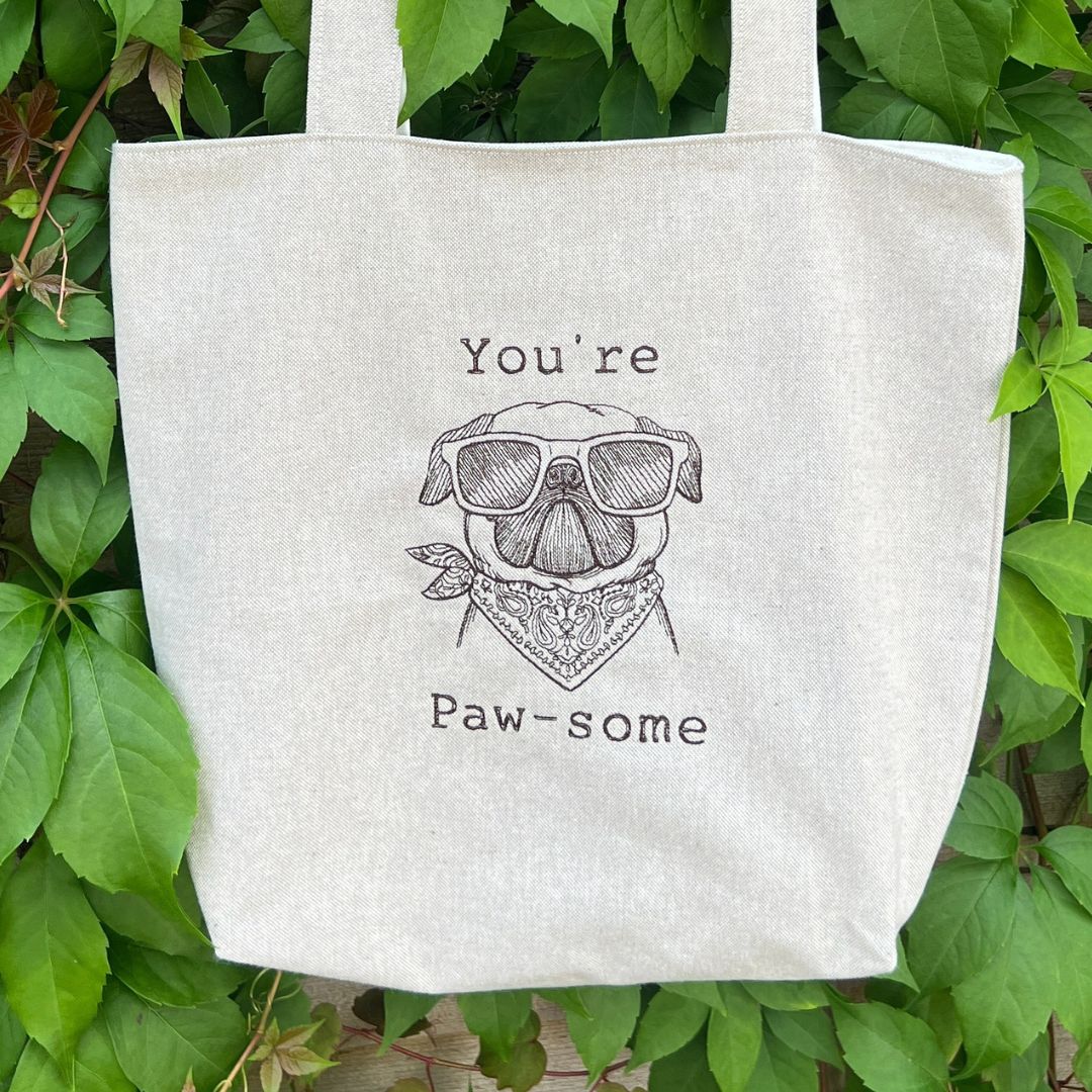 Pawsome Tote Bag with Embroidered Design
