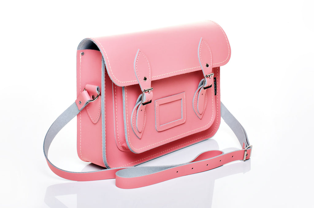 Handmade Leather Satchel in Pastel Pink