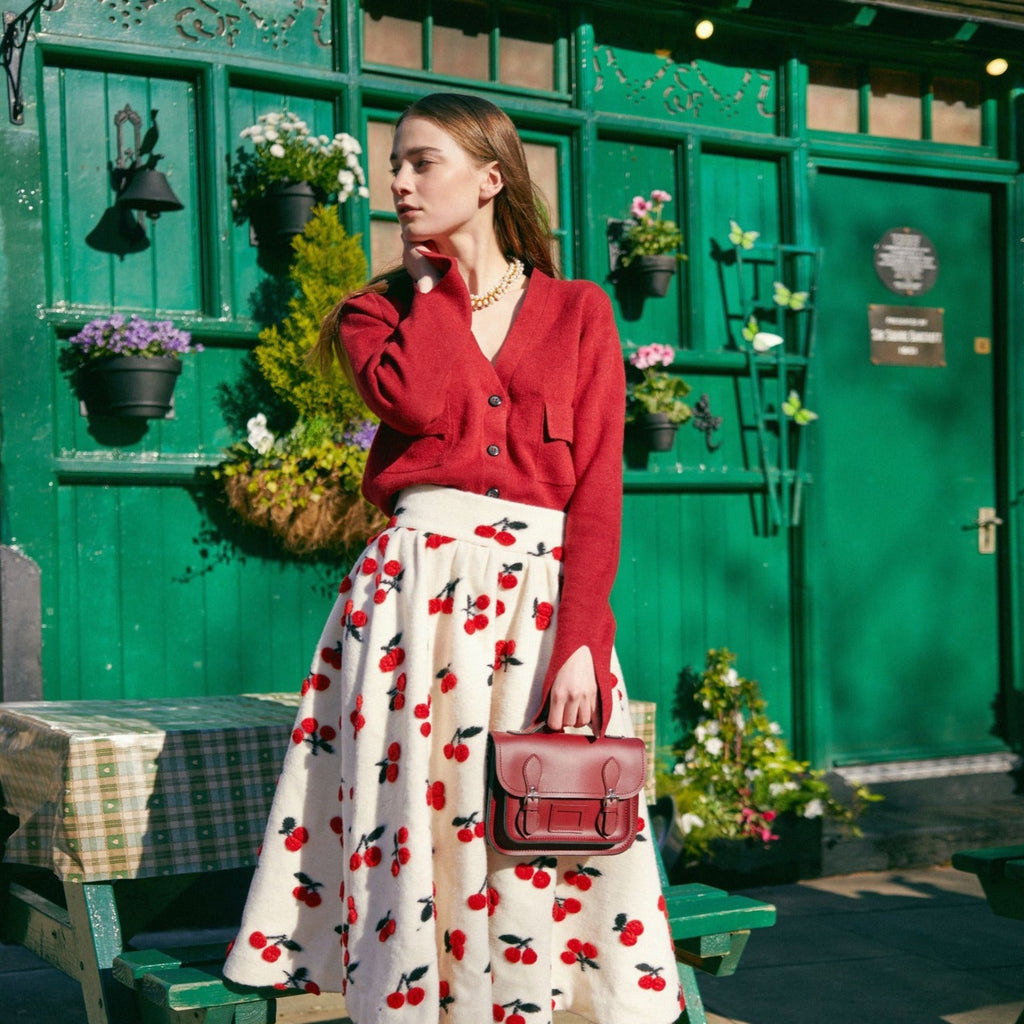 Leather Midi Satchel in Oxblood