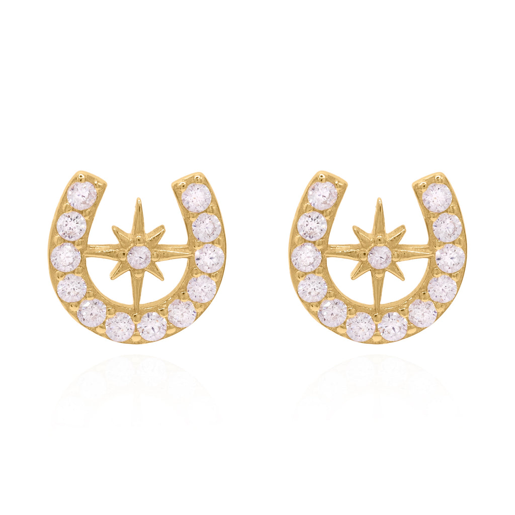 Horseshoe Star Stud Earrings in 18K Gold Plated Silver
