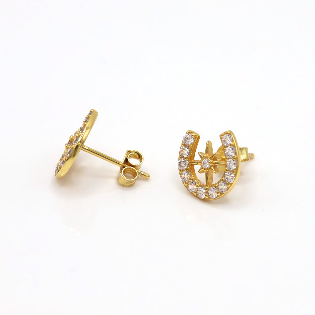 Horseshoe Star Stud Earrings in 18K Gold Plated Silver