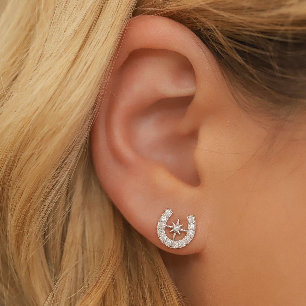 Horseshoe Star Stud Earrings in 925 Sterling Silver