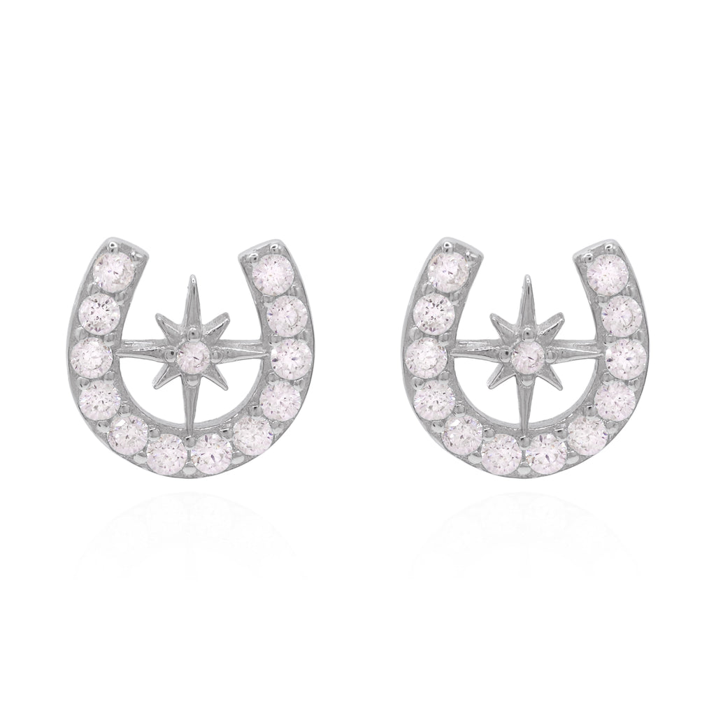 Horseshoe Star Stud Earrings in 925 Sterling Silver