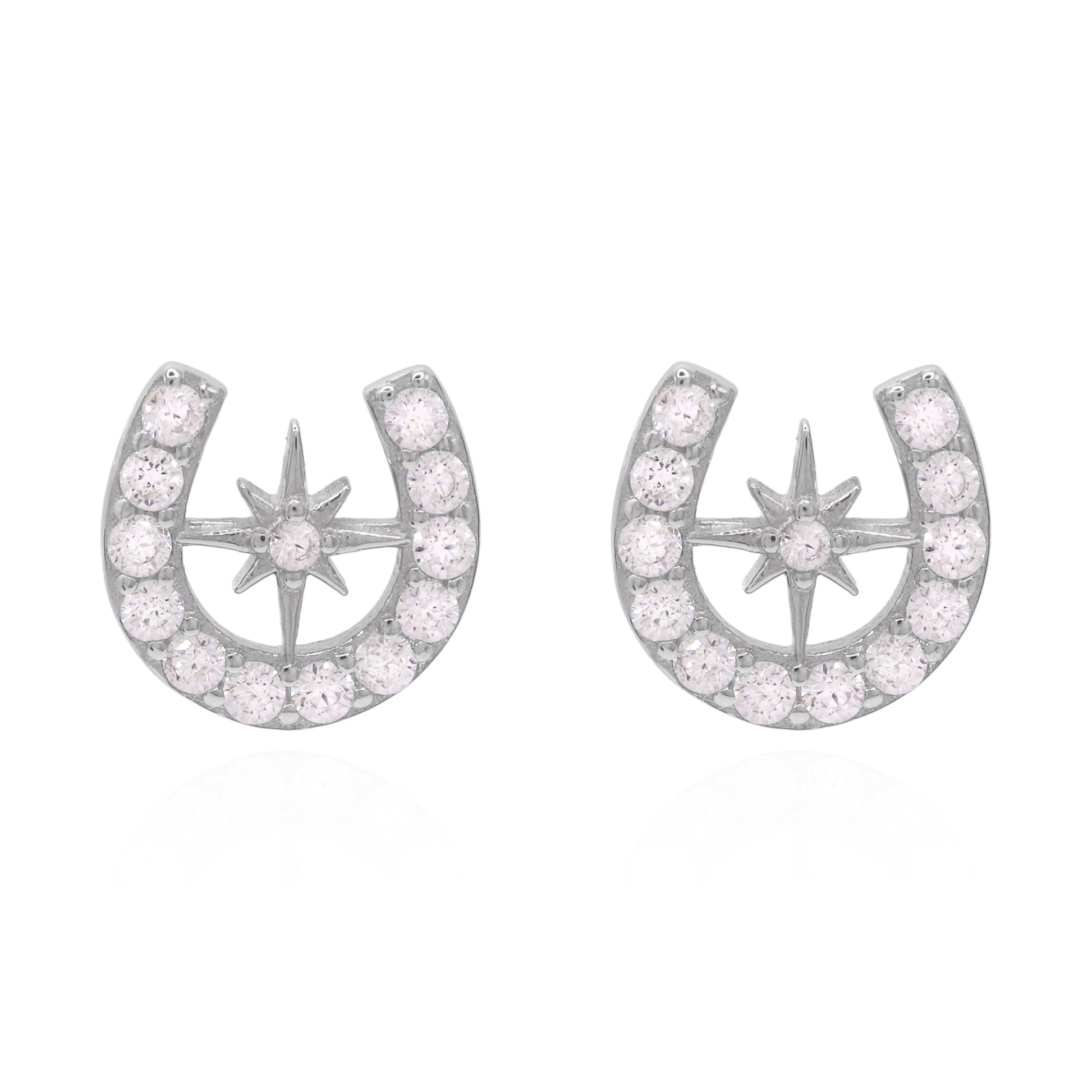 Horseshoe Star Stud Earrings in 925 Sterling Silver