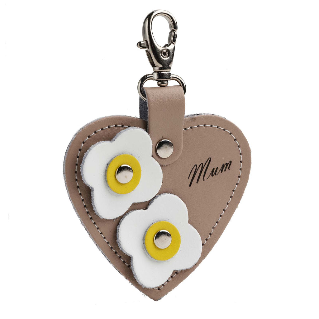 Mum Love Heart Leather Bag Charm with Flower Detail
