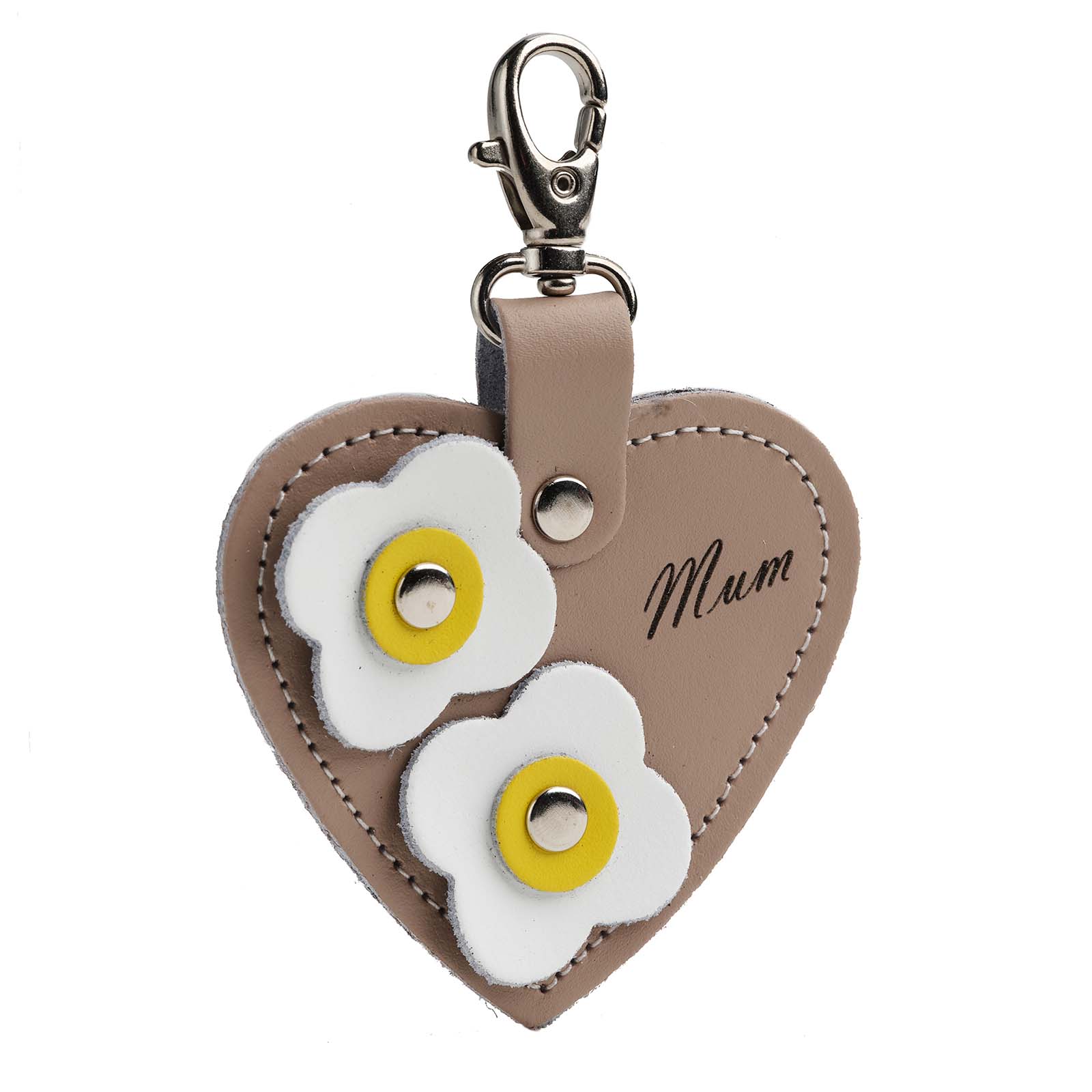 Mum Love Heart Leather Bag Charm with Flower Detail