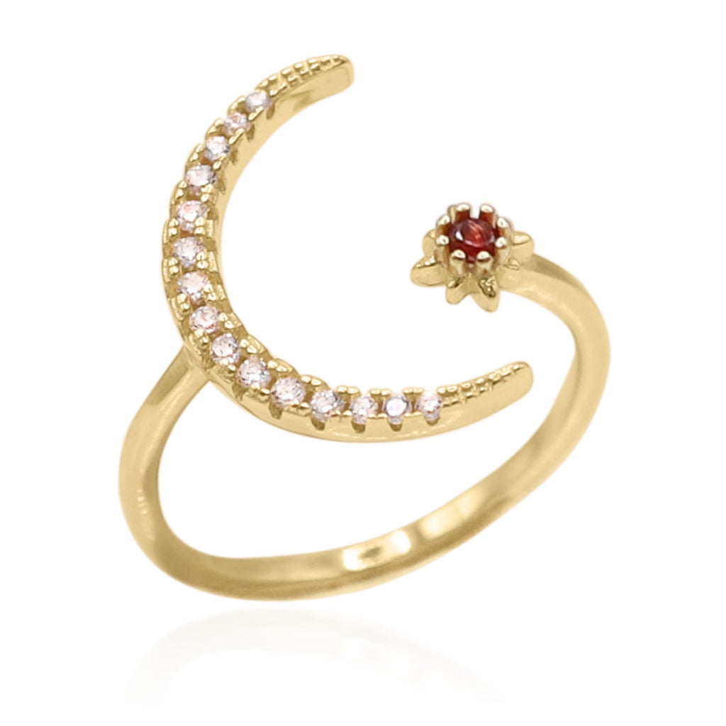 Star and Moon Birthstone Ring in 18K Gold Plated Silver