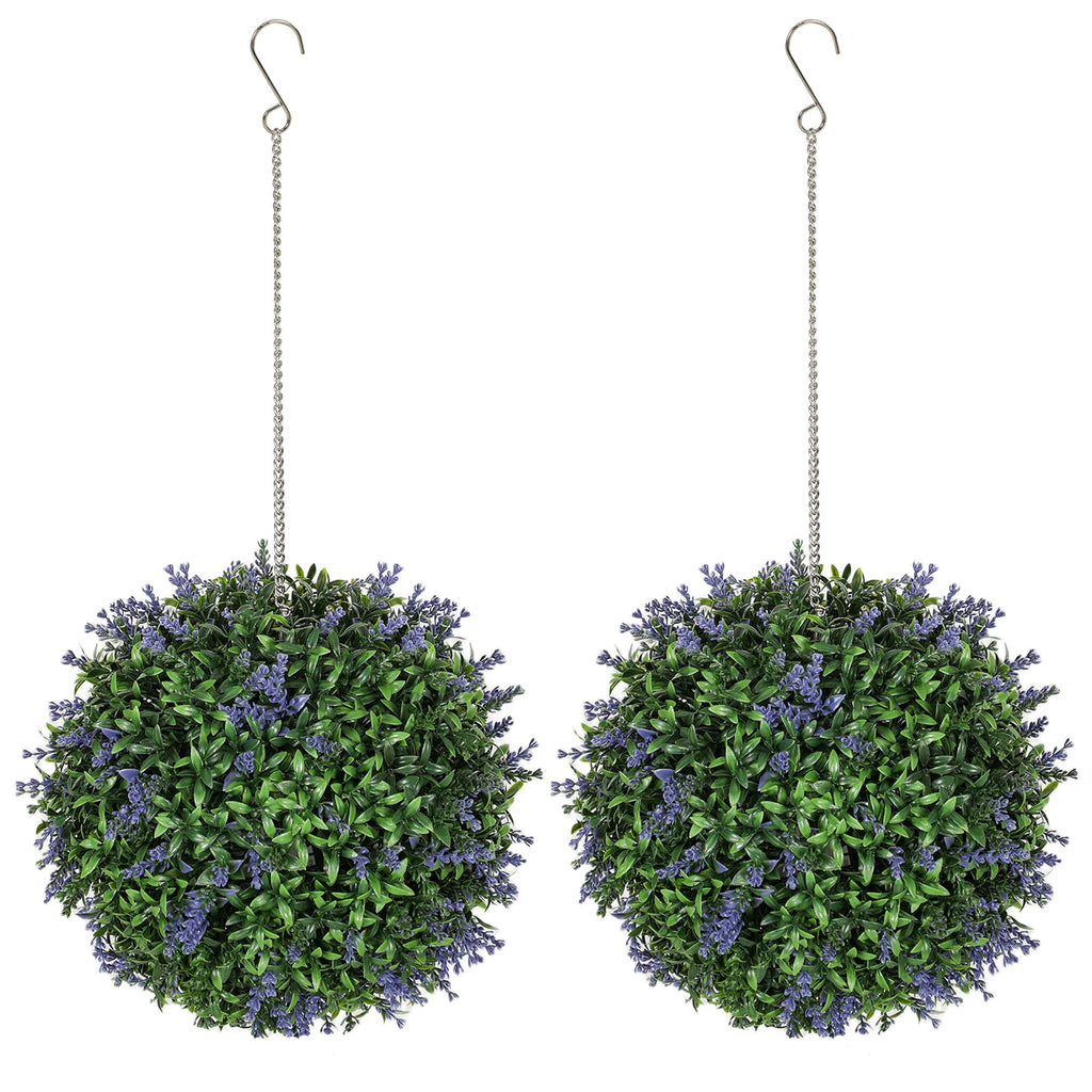 Set of 2 Purple Artificial Topiary Balls with UV Protected Leaves and Flowers