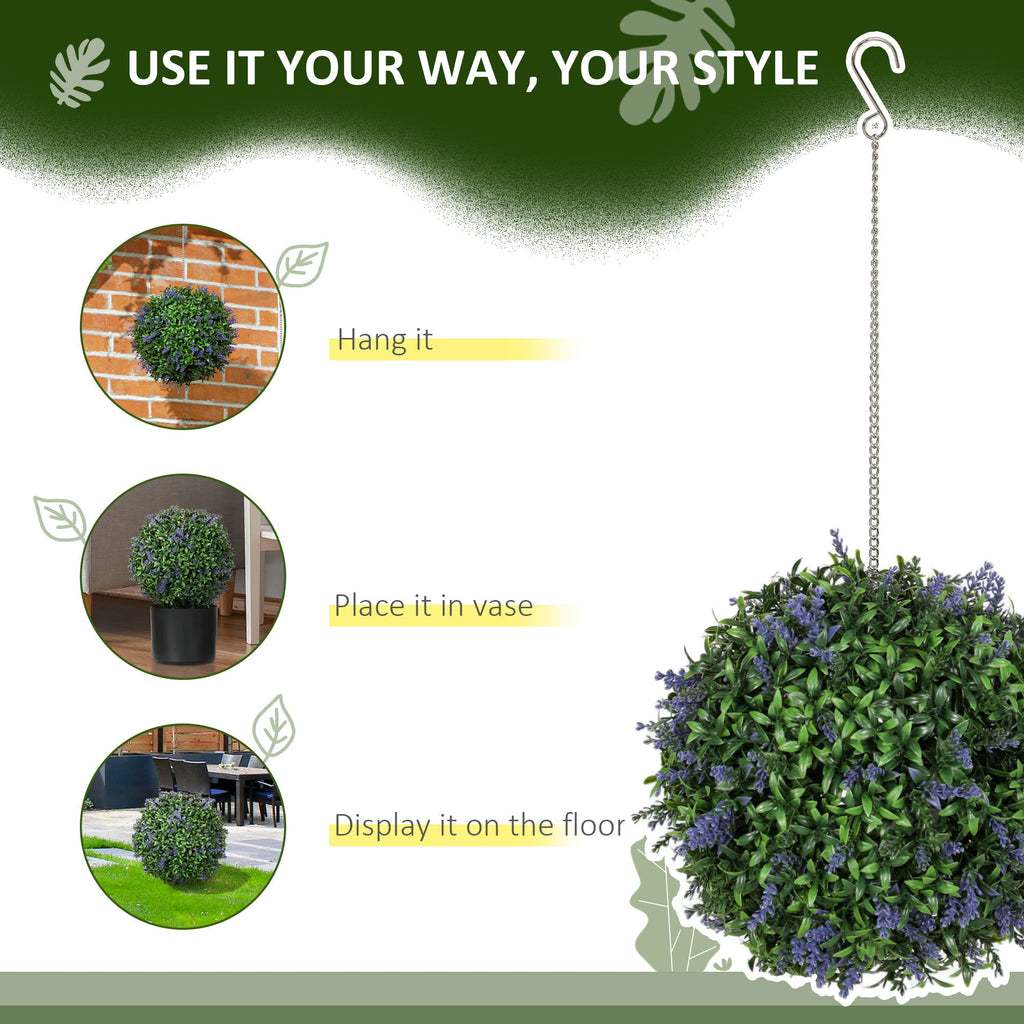 Set of 2 Purple Artificial Topiary Balls with UV Protected Leaves and Flowers