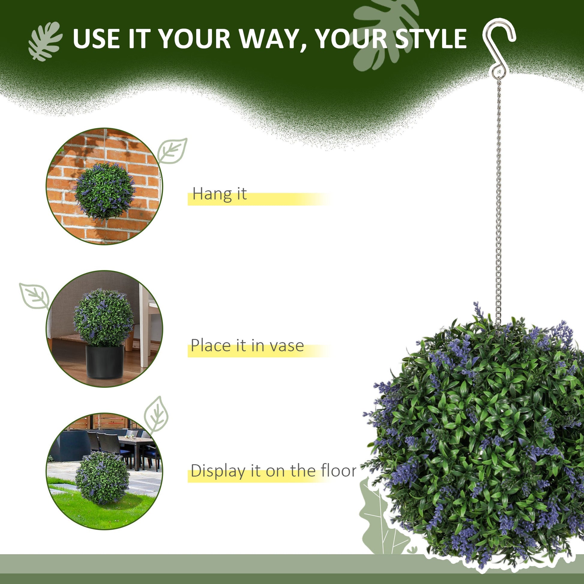 Set of 2 Purple Artificial Topiary Balls with UV Protected Leaves and Flowers