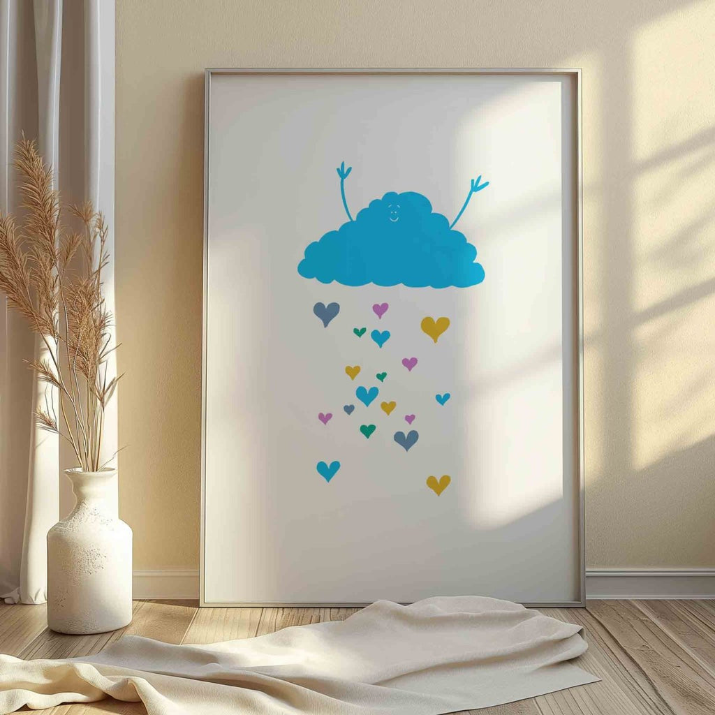 Joyful Rain Cloud Illustrated Cute Wall Art Print