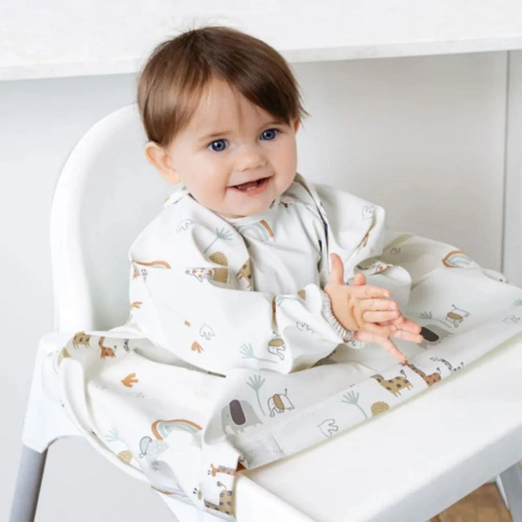 Long Sleeve Coverall Weaning Bib in Serengeti Spaghetti