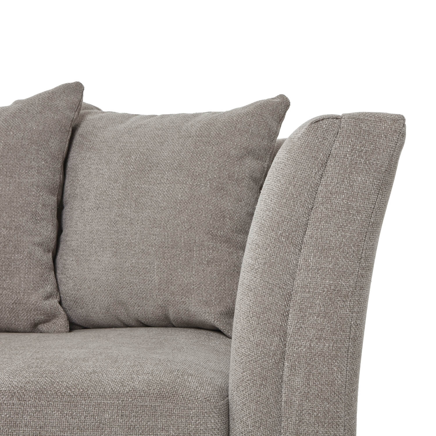 Vesper Taupe three-seater sofa with plush cushions, solid wood frame, and elegant neutral-toned upholstery by RoomLondon at brixbailey.com