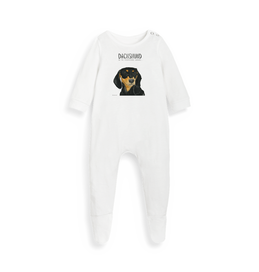 Mischievous Black and Tan Sausage Baby Sleep Suit