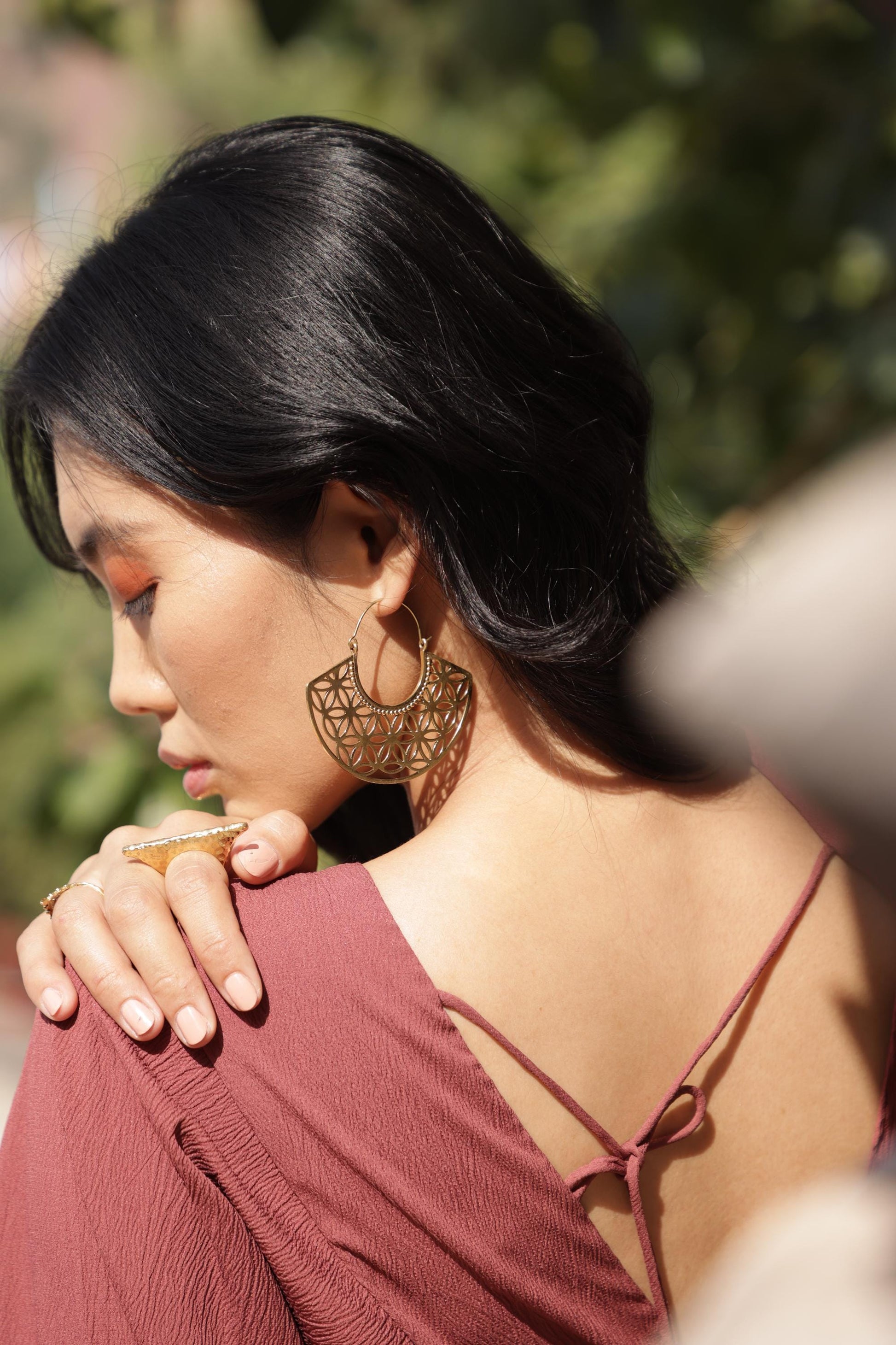 Geometric Petal Brass Cutwork Mandala Earrings