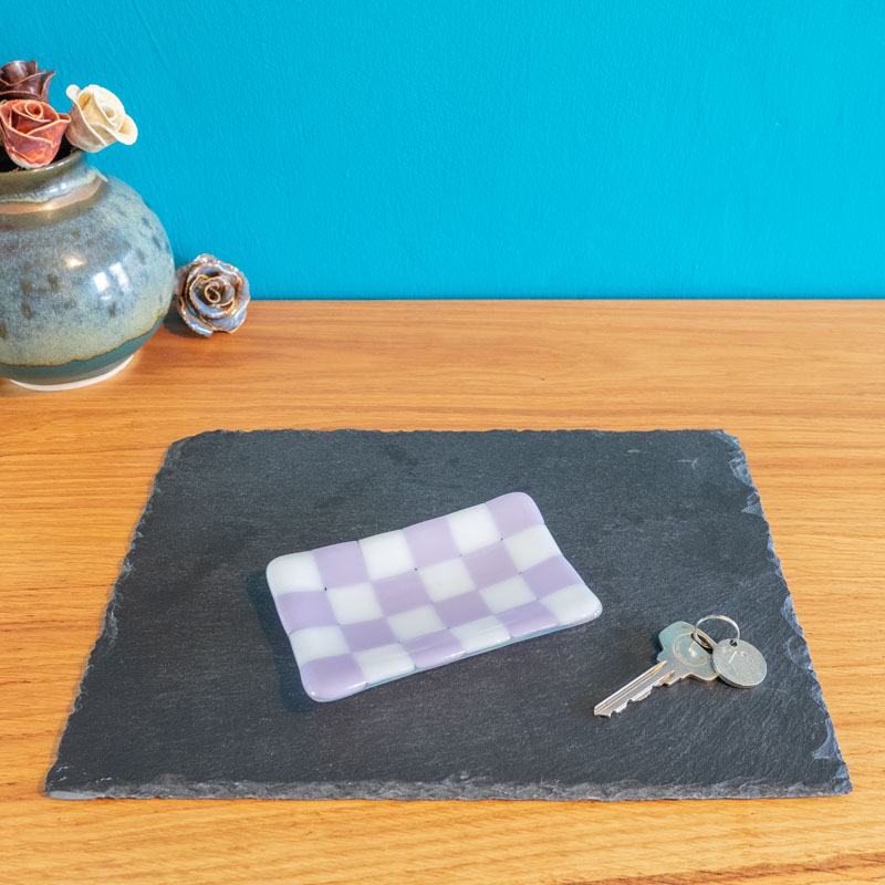 Handcrafted Chequered Glass Tray in White and Colour