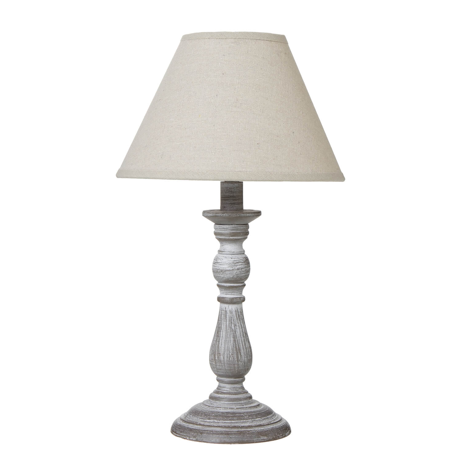 Augusta Column Table Lamp with linen shade in sophisticated grey, wooden base, warm ambient lighting for living room or bedroom by Sostter at brixbailey.com
