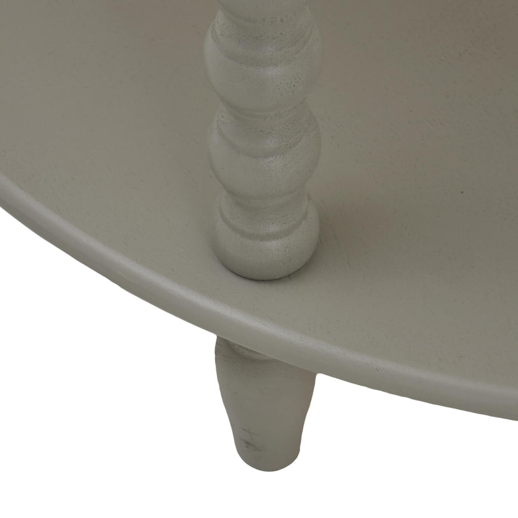 Camden three-tier wood table in grey with half-moon silhouette and graduated display levels by RoomLondon at brixbailey.com