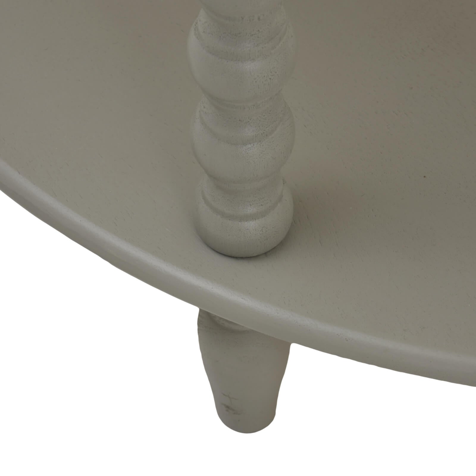 Camden three-tier wood table in grey with half-moon silhouette and graduated display levels by RoomLondon at brixbailey.com