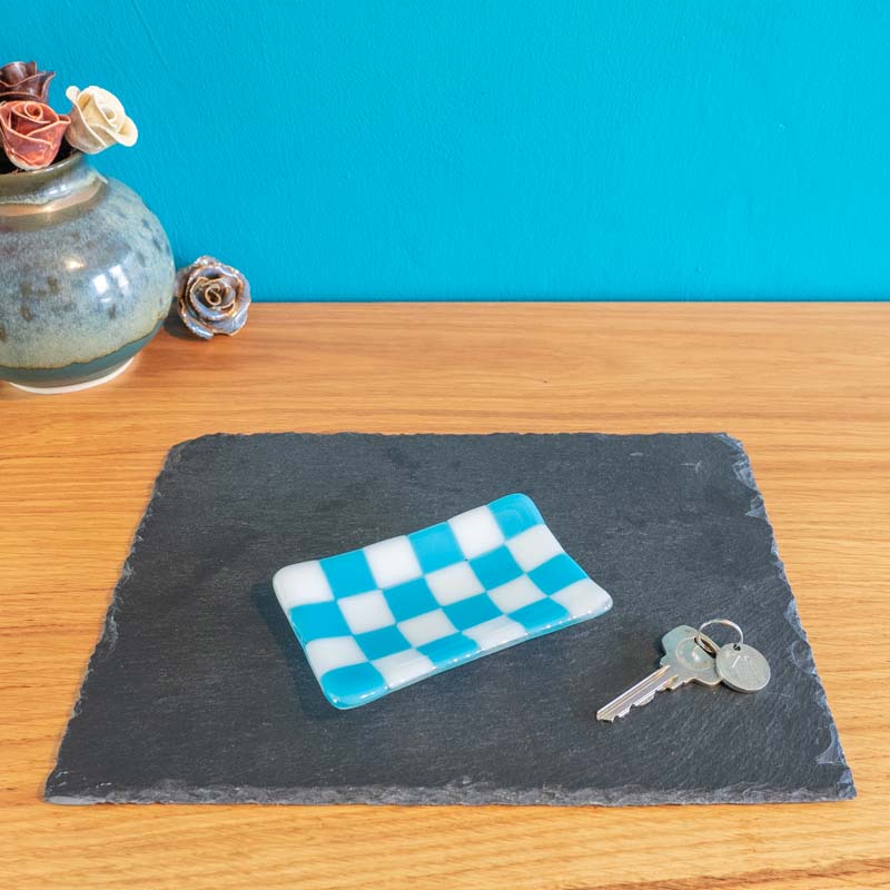 Handcrafted Chequered Glass Tray in White and Colour