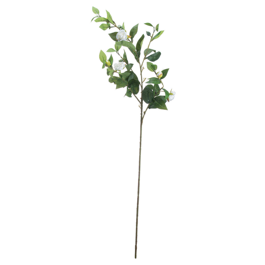 Cream artificial gardenia stem with green accents, 90cm tall, realistic petals for elegant floral arrangements by sostter at brixbailey.com