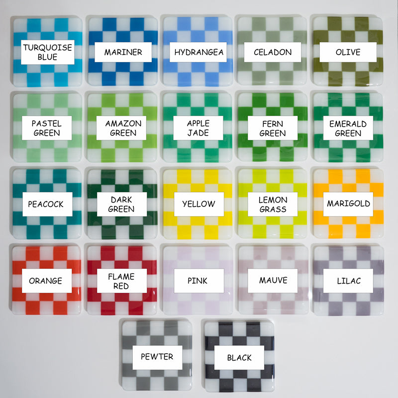 10cm Chequered Soft White Fused Glass Coaster