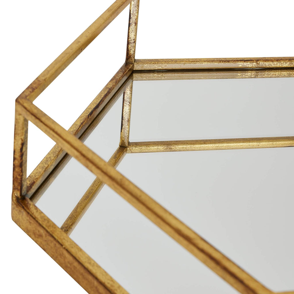 Gold-accented hexagonal glass serving trays, set of 2, with elegant metallic detailing for stylish table decor. by Sostter at brixbailey.com